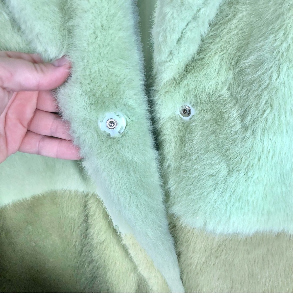 Faux Mink Fur Colorblock Long Coat Size M 8/10 Green Dopamine Maximalist Happy - Picture 4 of 7
